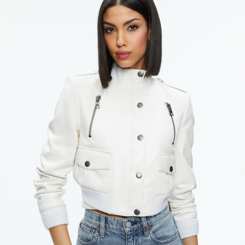 Alice + Olivia Vegan Leather Moto bomber Jacket
